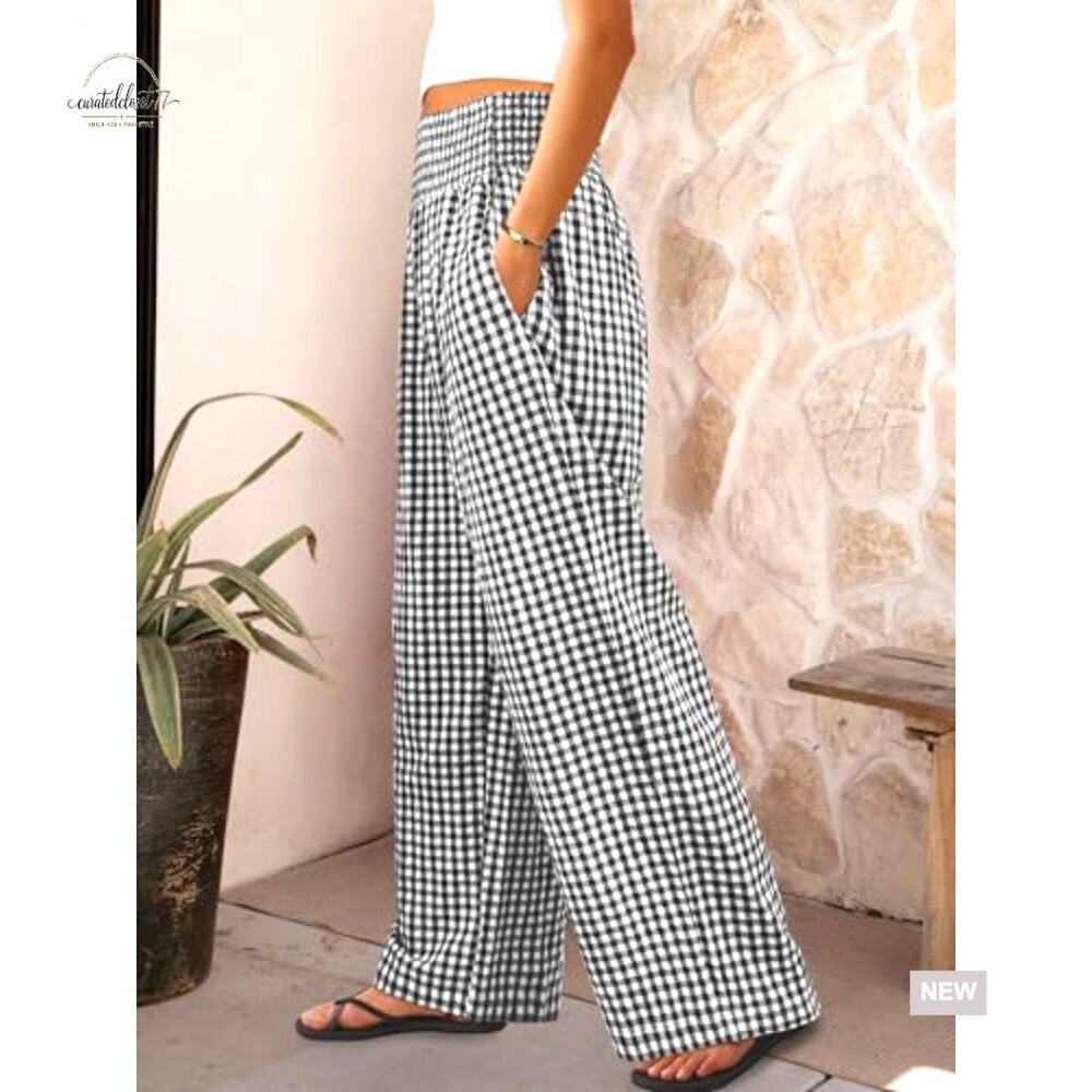 Wide Leg Palazzo Pants High Waisted Lounge Casual Trousers with Pockets - Picture 3 of 7